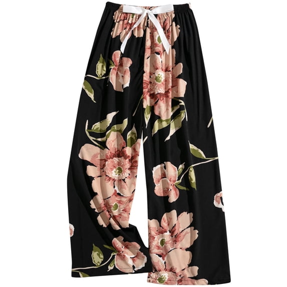 Stamzod Womens Pajama Pants Drawstring Wide Leg Lounge Bottoms Pajamas for Women Black H Free Size