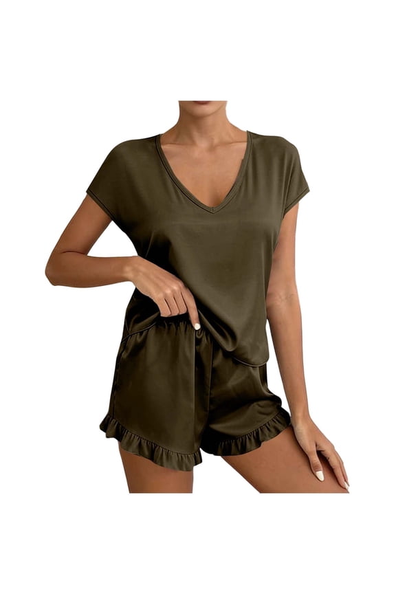 Womens Pajama Sets 2 Piece Ruffle Sleeveless Lounge Set Comfy Sleepwear Ladies Pjs Sets Green B XXL