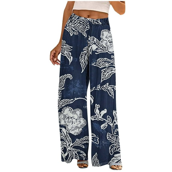 Stamzod Womens Palazzo Pants Fashion Vintage Printed Elastic Waist Wide Leg Pants Loungewear Casual Loose Boho Pants for Women Multicolor J S