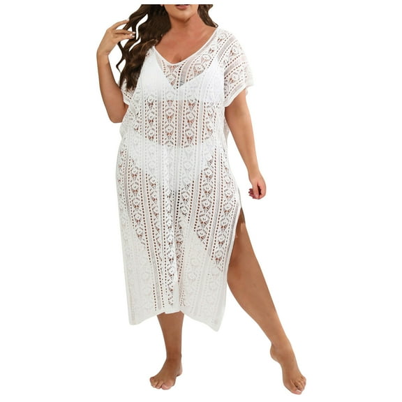 Stamzod Womens Plus Size Bathing Suit Cover Up for Beach Pool Swimwear Crochet Dress Swimsuit Bikini Cover Up