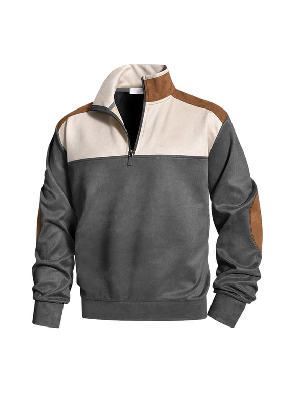 Men's Fashion Patchwork 1/4 Zip Pullover Mens Sweatshirt Spring Fall Stand Collar Sweat Shirt Long Sleeve Casual Workout Sweatshirts for Men