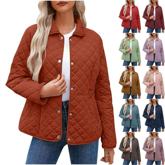 Stamzod Womens Quilted Jacket with Pocket Solid Color Turndown Thicked Warm Puffer Jacket Casual Long Sleeve Button Coats for Women Purple XXL