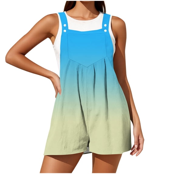 Stamzod Womens Rompers for Summer One Piece Jumpsuit Fashion Gardient Sleeveless Shorts Overalls with Pocket Sky Blue E S