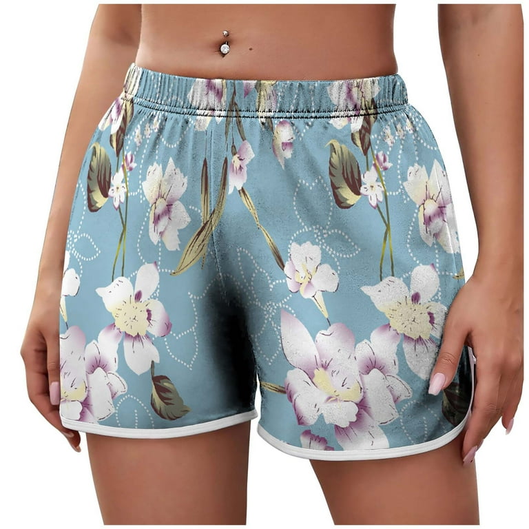 Stamzod Womens Shorts Lightweight Shorts Casual Print Short Pants Elastic  Waist Drawstring Comfy Shorts 