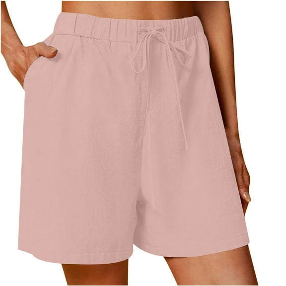 Stamzod Womens Shorts with Pocket Summer Solid Color Elastic Waist Shorts Lightweight Stretch Casual Shorts for Women Pink XL