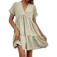 thumbnail image 1 of Stamzod Womens Summer Dress Casual V-Neck Short Sleeve Mini Shift Dress, 1 of 5