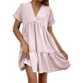 thumbnail image 1 of Maplenight Womens Summer Dress Casual V-Neck Short Sleeve Mini Shift Dress, 1 of 5