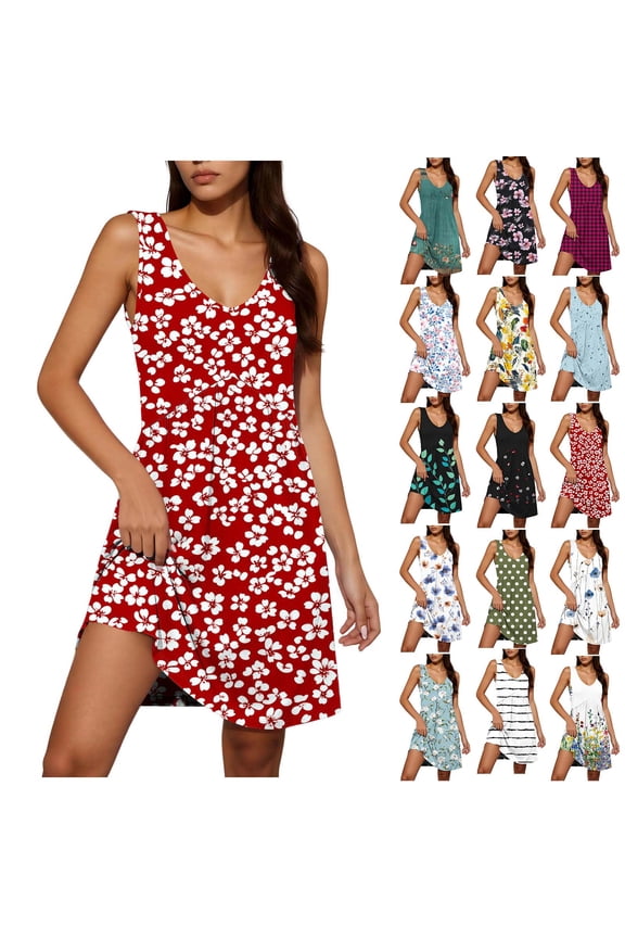 Womens Summer Dresses 2026 Casual Sleeveless Floral Sundress Travel Vacation Tank Beach Dress Multicolor U M