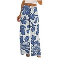 thumbnail image 1 of Stamzod Womens Summer Pants Fashion Vintage Printed Stretch Waist Palazzo Pants Loungewear Casual Wide Leg Trousers Women Multicolor E L, 1 of 5