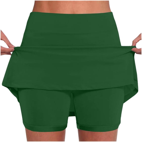 Stamzod Womens Summer Tennis Skirt with Shorts Underneath Athletic Workout Golf Skorts Summer Running Shorts Army Green-2 S