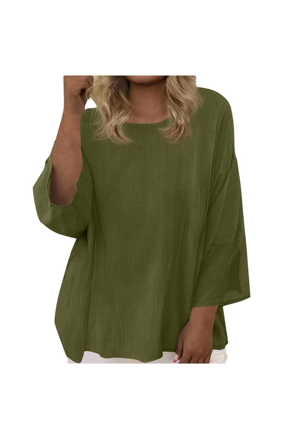 Womens Summer Tops 3/4 Sleeve Plus Size Shirts Casual Flowy Blouse Beach Vacation Clothes 2026 Army Green XXXL