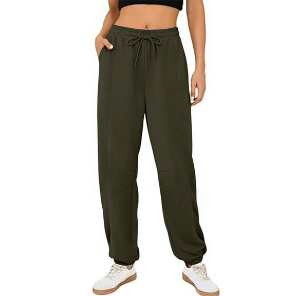 Stamzod Womens Sweatpants with Pocket Solid Color Elastic Waist Drawstring Joggers Pants Casual Loose Straight Athletic Pants for Women Army Green XXL
