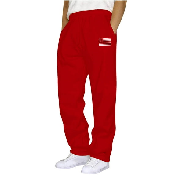 Stamzod Womens Sweatpants Wide Leg Solid Color Casual Sweat Pants with Pocket Straight Plus Size Men's Athletic Pants Red B S