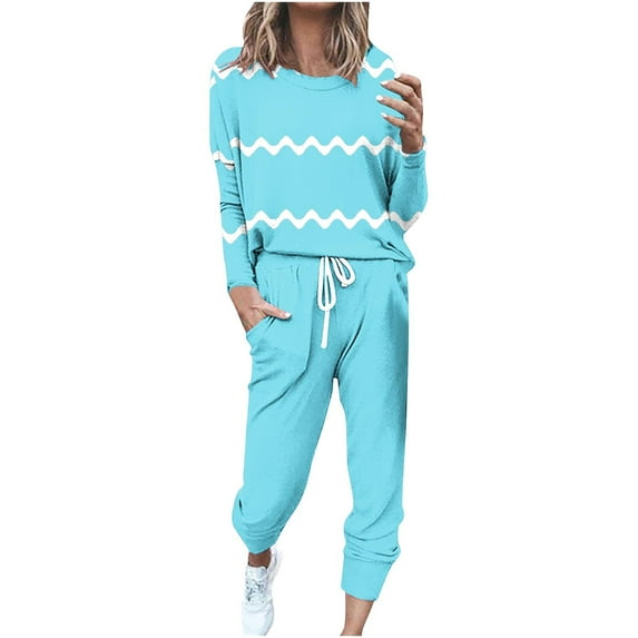 Stamzod Womens Sweatsuits 2 Piece Set Long Sleeve Sweatshirts and Workout Pants Tracksuit for Women Stripe Patchwork Jogging Suits Lounge Sets