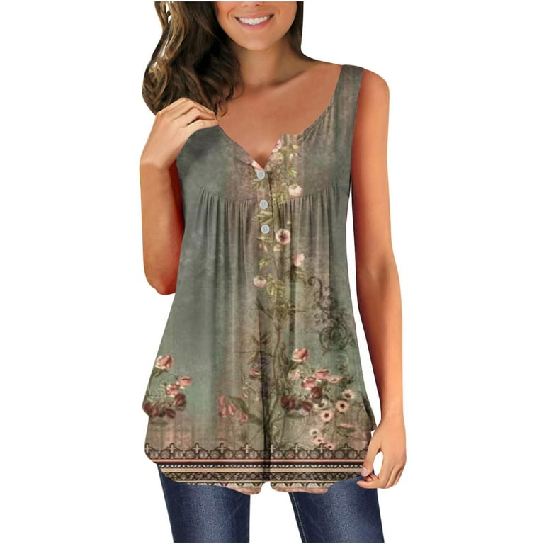 Stamzod Womens Tank Tops Fashion Printed Vest Round-Neck Loose Sleeveless  Pullover Tops Blouse Clearance 