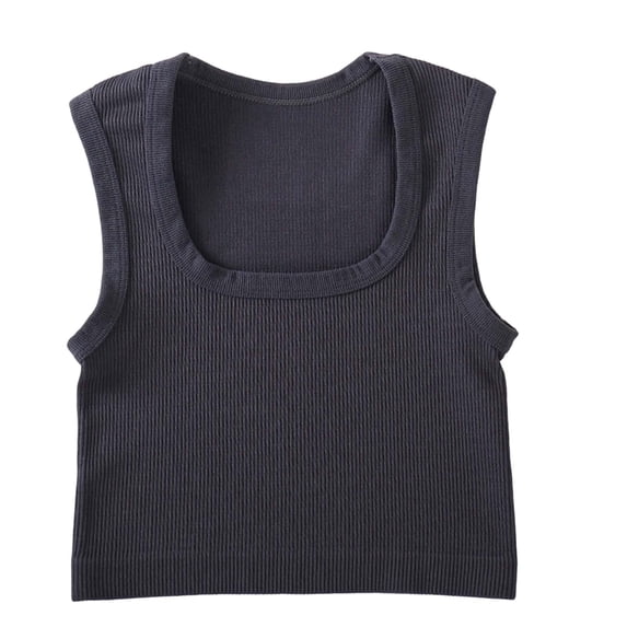 Stamzod Women's Summer U Neck Tank Tops Workout Cropped Ribbed Summer Camisole Sleeveless Clothes 2026 Dark Gray M