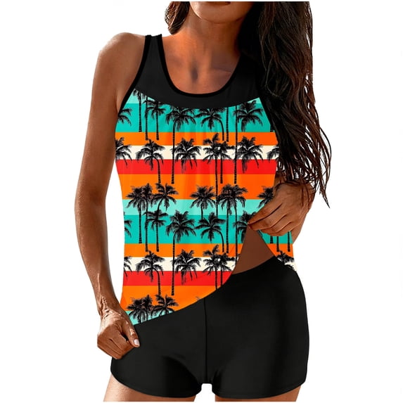 Stamzod Womens Tankini Bathing Suits with Shorts Two Piece Tummy Control Swimsuits Women's Swimwear 2026 Multicolor R XXL