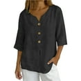 thumbnail image 1 of Stamzod Womens Tops 3/4 Sleeve Button Down Shirts Travel Vacation Outfits Spring Summer Clothes Black L, 1 of 8