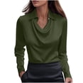 thumbnail image 1 of Stamzod Satin Shirts for Women 2026 Officewear Summer Cowl Neck Long Sleeve Work Tops Spring Dressy Casual Silk Blouse for Women Army Green C M, 1 of 6