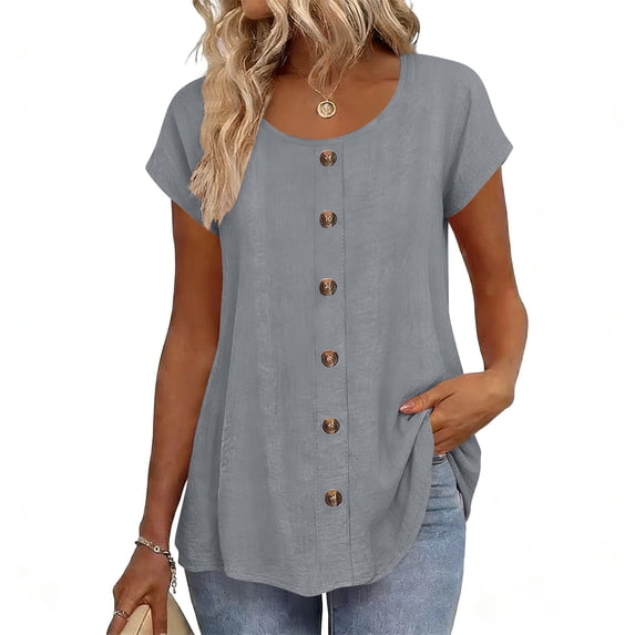 Stamzod Womens Tops Short Sleeve Button Down Shirts Cute Dressy Casual Work Blouse Vacation Outfits Gray S