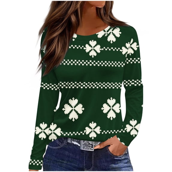 Stamzod Womens Tops Trendy Cute Long Sleeve Shirts Crew Neck Casual Blouses Spring Outfits Clothes Army Green E S