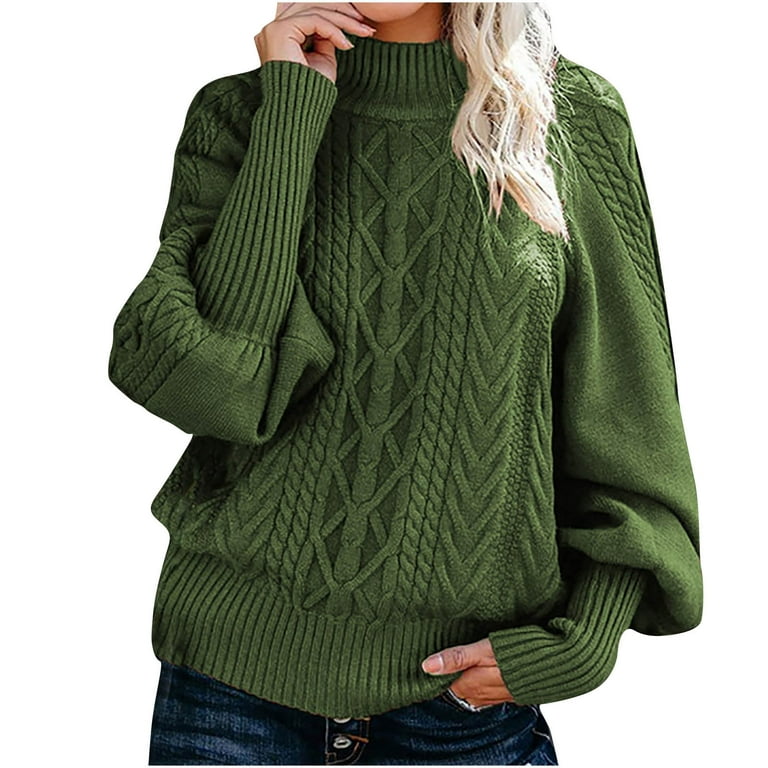 Stamzod Womens Turtleneck Oversized Sweaters Plus Size Batwing Long Sleeve  Chunky Cable Knit Pullover Jumper Tops Army Green XXL 