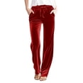 thumbnail image 1 of Stamzod Womens Velvet Pants Solid Color Oversized Straight Leg Sweatpants Elastic Waist Casual Trousers Pants for Women Red XXXL, 1 of 9