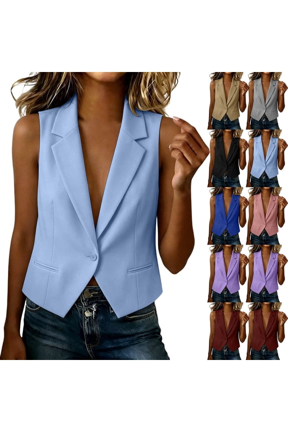 Womens Vest Blazer Summer Sleeveless Fitted Suit Jackets Dressy Casual Office Blazers Plus Size Womens Clothing Pink XXL