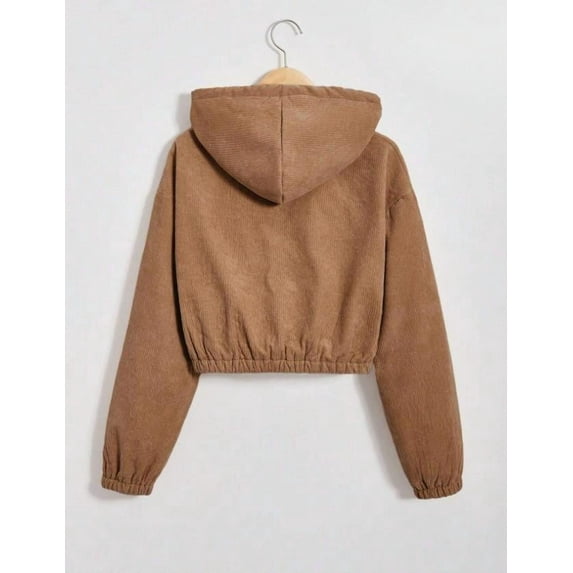 Stamzod Womens Winter Coats Solid Color Long Sleeve Cropped Zip Up Jacket with Pocket Casual Fleece Lined Bomber Jackets for Women Brown B L