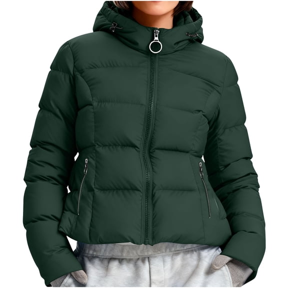 Stamzod Womens Winter Coats with Pocket Solid Color Long Sleeve Puffer Jacket Womens Casual Oversized Warm Down Jackets Outerwear Green M