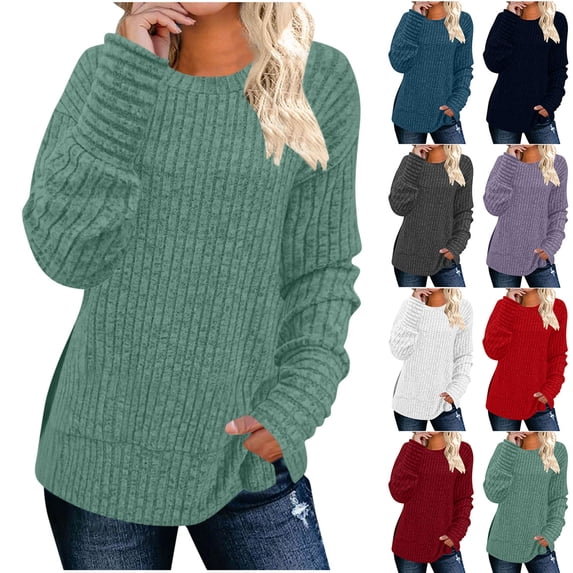 Stamzod Womens Winter Tops Solid Color Crewneck Pullover Sweater Top Loose Casual Long Sleeve Shirts for Women Green XL