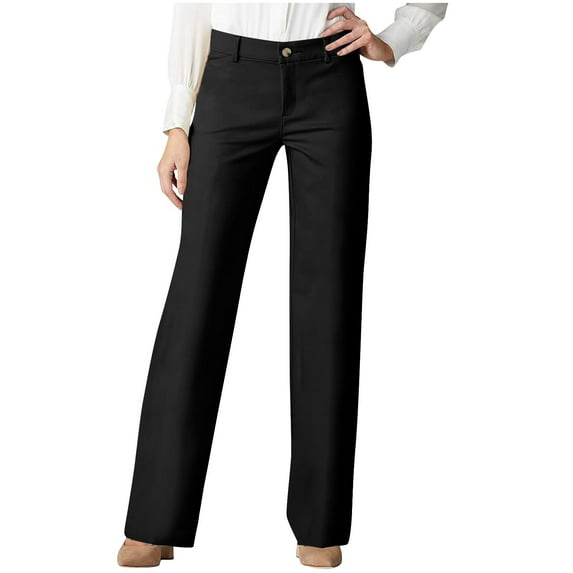 Stamzod Womens Work Pants Fashion Solid Color Wide Leg Dress Pants Trousers Casual Loose Business Pants for Women with Pocket Black B S