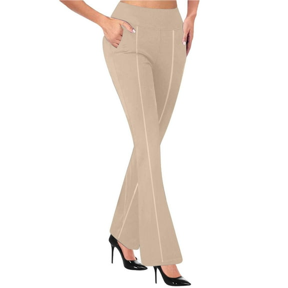 Stamzod Womens Yoga Pants Fashion Solid Color Stretch Waist Wide Leg Sweatpants Women Activewear Casual Loose Fit Workout Leggings for Women with Pockets Beige B S