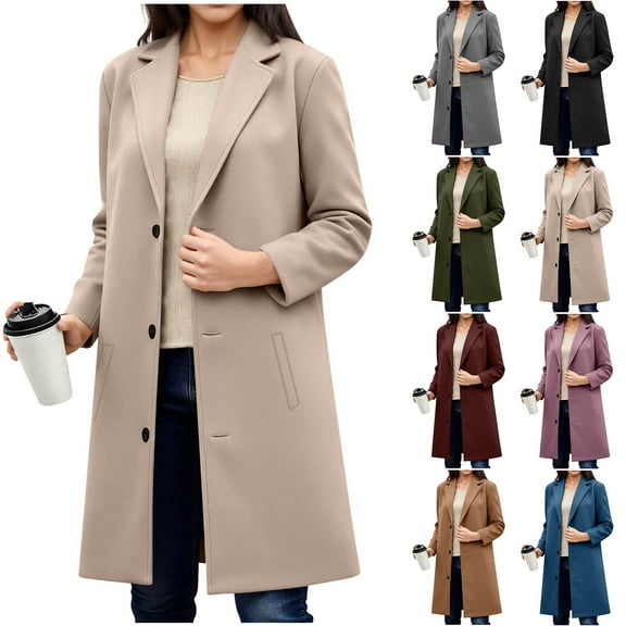 Stamzod Wool Coats for Women Solid Color Single Breasted Long Sleeve Peacoat Womens Coat Casual Outerwear Blue B M
