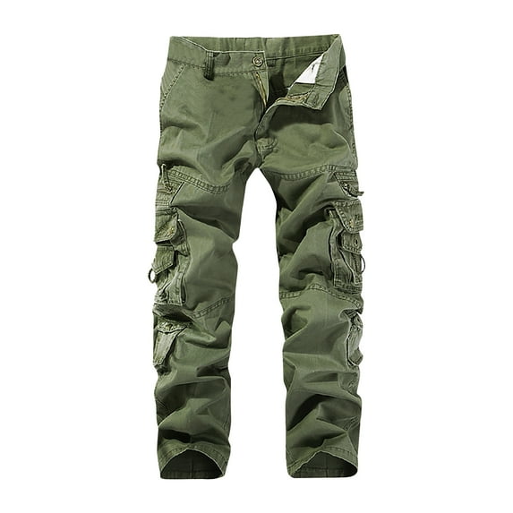 Stamzod Work Cargo Pants for Men Water Washing Process Multi Pockets Outdoor Casual Straight Trousers Button Down Zipper Wear-Resistanting Hiking Pants