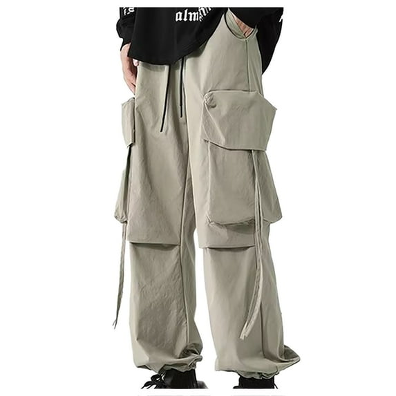 Stamzod Work Cargo Pants for Men Solid Color Multi-Pocket Bunched Feet Outdoor Hiking Pants Drawstring Waist Baggy Sweatpants Men on Clearance