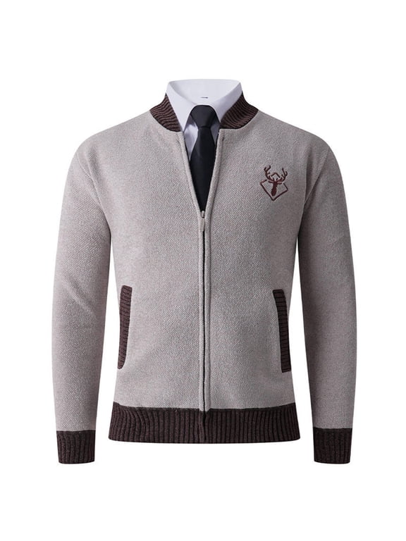 Work Jackets for Men Casual Long Sleeve Thicked Warm Fleece Jacket with Pocket Plus Size Sweaters for Men Beige-1 XXL