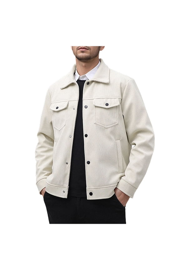 Work Jackets for Men Solid Color Long Sleeve Corduroy Jacket Men Casual Oversized Bomber Fall Coats with Pocket Officewear Beige B L