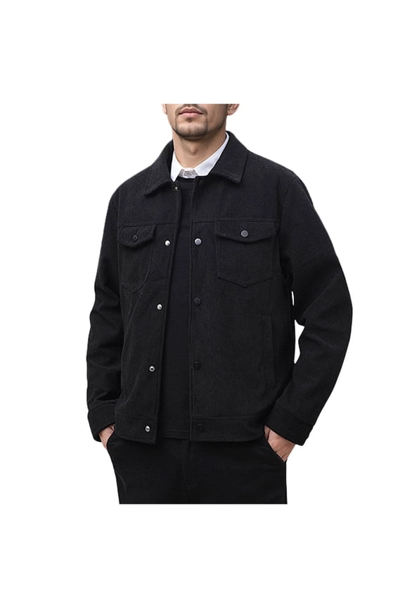 Work Jackets for Men Solid Color Long Sleeve Corduroy Jacket Men Casual Oversized Bomber Fall Coats with Pocket Officewear Black B XXXXL