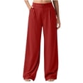 thumbnail image 1 of Stamzod Work Pants Women Fashion Solid Color Straight Palazzo Pants Casual Loose Wide Leg Pants for Women with Pockets Red M, 1 of 8