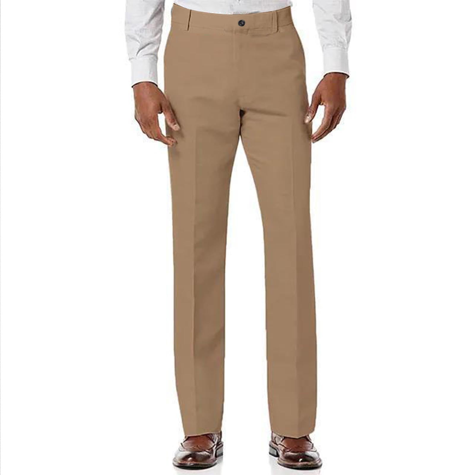 Stamzod Work Pants for Men Fashion Solid Color Flat Front Straight ...