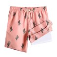 thumbnail image 1 of Stamzod Workout Board Shorts Men's Summer Graphic Drawstring Beach Shorts with Compression Liner Casual Swimming Trunks for Men 2026 Pink B S, 1 of 3