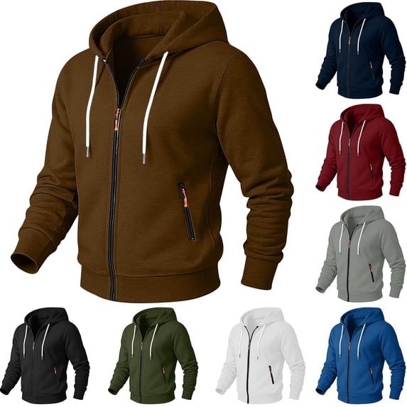 Stamzod Workout Jackets for Men Solid Color Long Sleeve Zip Up Hoodie with Pocket Casual Oversized Jacket for Men White S