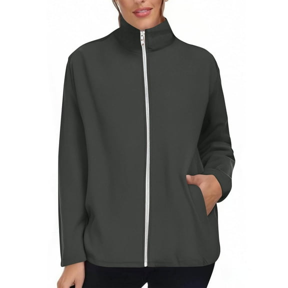 Stamzod Workout Jackets for Woman Solid Color Long Sleeve Stand Collar Zip Up Jacket Casual Athletic Coats for Women with Pocket Dark Gray M