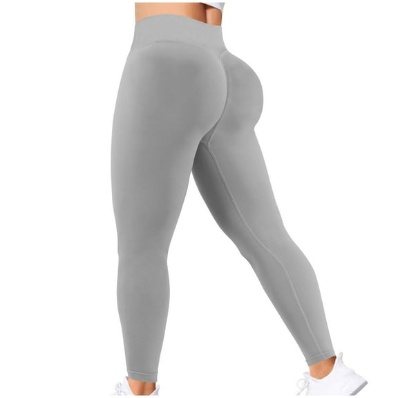 Stamzod Workout Leggings for Women Summer Solid Color Stretch Yoga Pants Casual Slim Fitness Gym High Waisted Leggings for Women Gray M