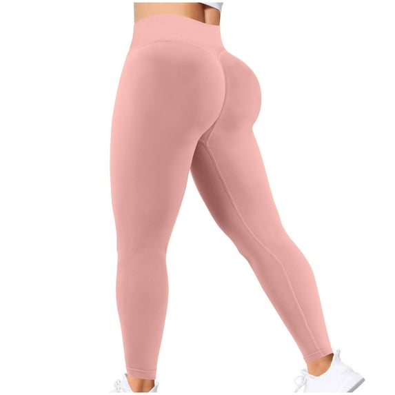 Stamzod Workout Leggings for Women Summer Solid Color Stretch Yoga Pants Casual Slim Fitness Gym High Waisted Leggings for Women Pink S