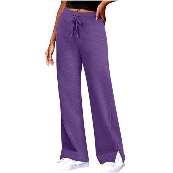 Stamzod Workout Pants Women Solid Color Elastic Waist Sweatpants with Pocket Activewear Casual Loose Plus Size Joggers for Women Purple M