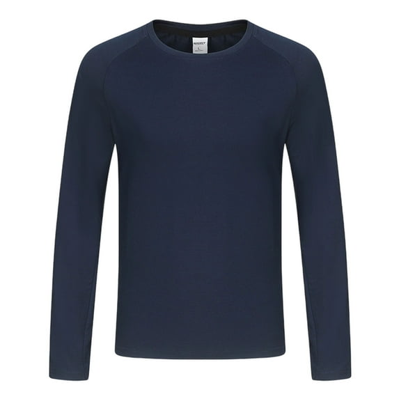 Stamzod Workout Shirts for Men Summer Solid Color Long Sleeve Athletic T-Shirt Casual Loose Fit Gym Clothes for Men Plus Size Clothes Dark Blue-2 L