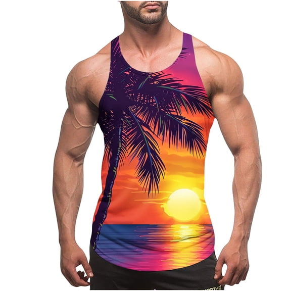 Stamzod Workout Tank Tops Men Hawaiian Print Summer Muscle Shirts Beach Vacation Casual Tank Top Men Oversized Sleeveless Shirt Multicolor M S