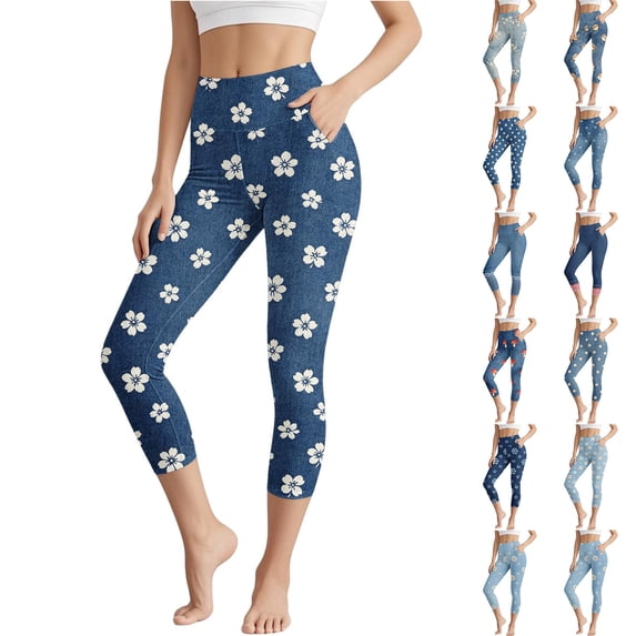 Stamzod Yoga Capris for Women with Pockets Tummy Control High Waisted Capri Leggings Athletic Plus Size Leggings with Pockets Blue E M